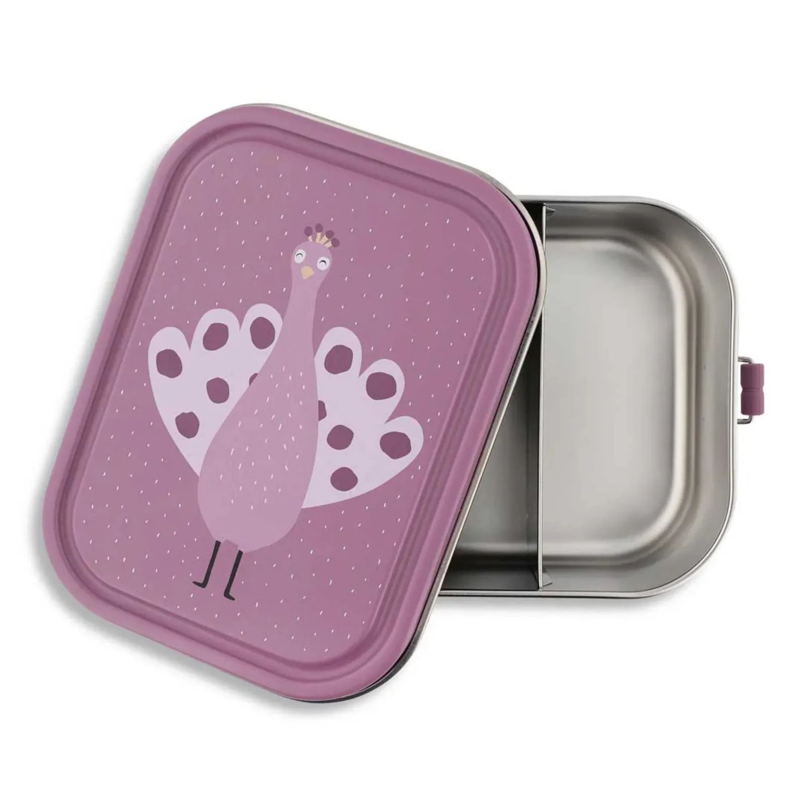 Boîte à goûter Paon avec séparateur, fermeture à clips à joint silicone — Kidsmood