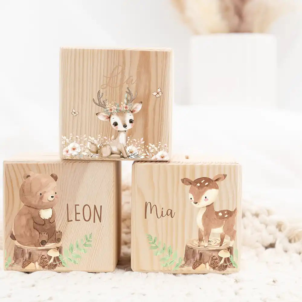 Tirelire personnalisée fille et garçon avec motif animalier faon et papillons — Kidsmood