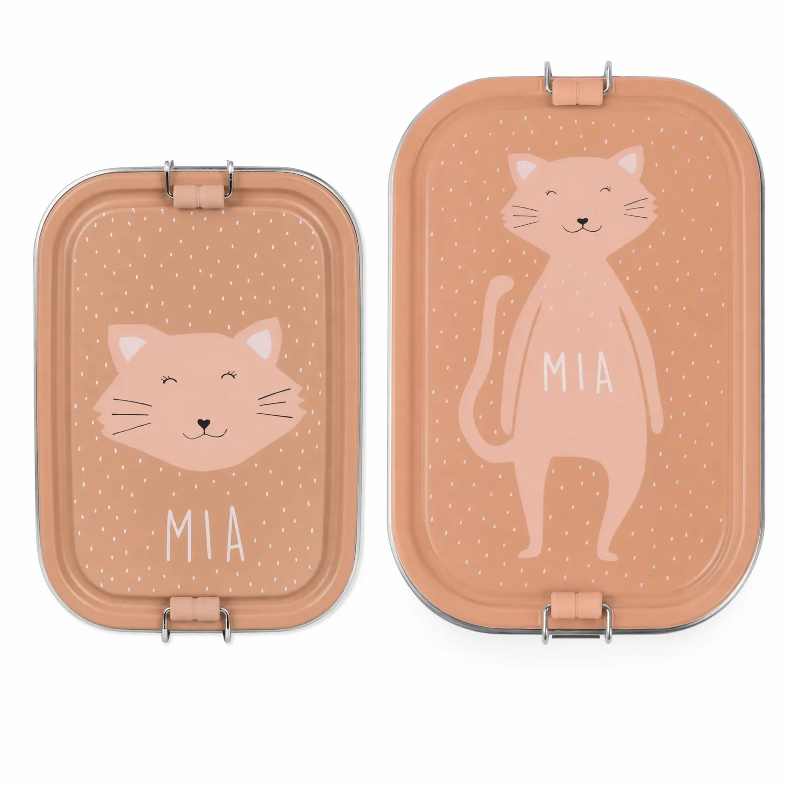 Boîte à goûter inox Chat personnalisée, prénom gravé — Kidsmood