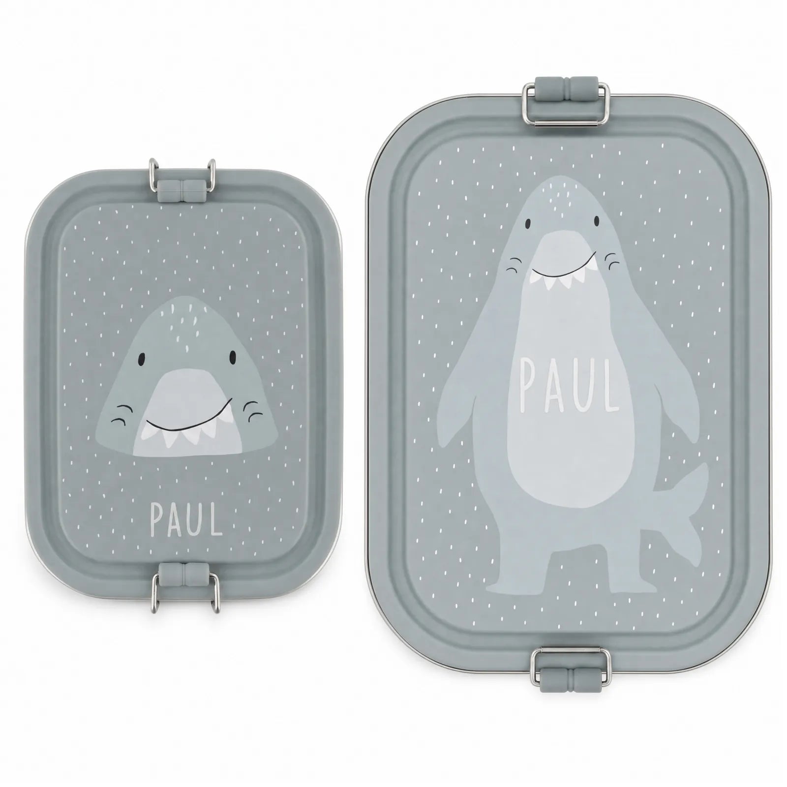 Boîte à goûter inox Requin personnalisée, prénom gravé — Kidsmood