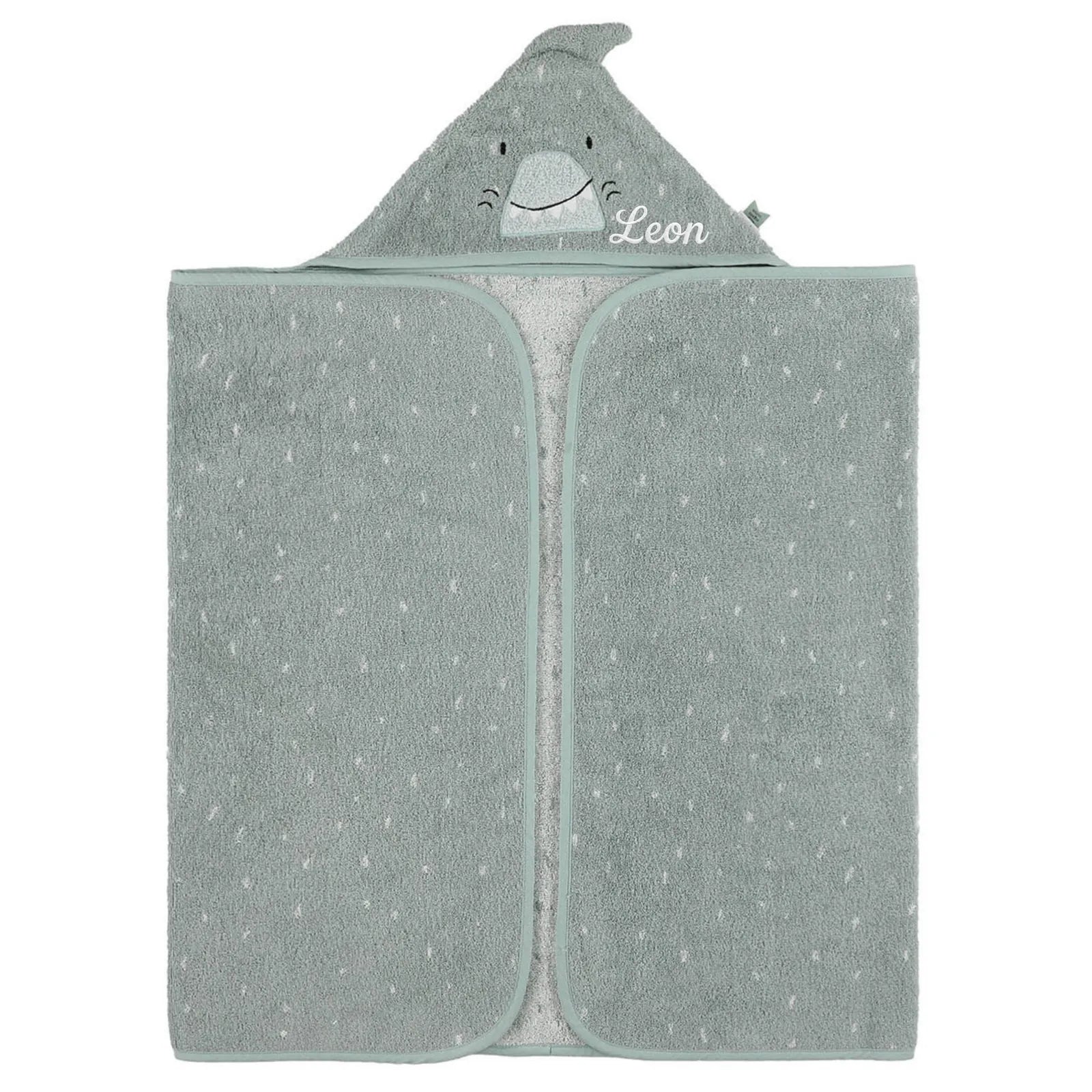 Sortie de bain bébé à capuche Requin, prénom brodé — Kidsmood