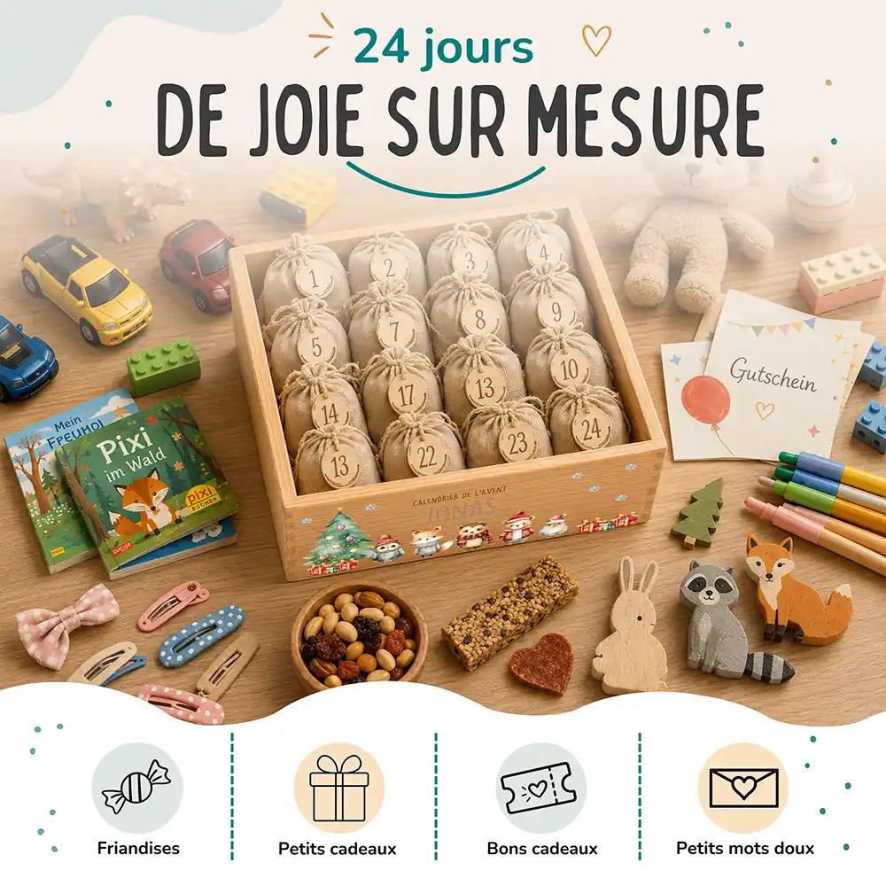 Calendrier de l'avent personnalisé, motif Amis de la forêt — Idées à glisser dans les sachets | Kidsmood