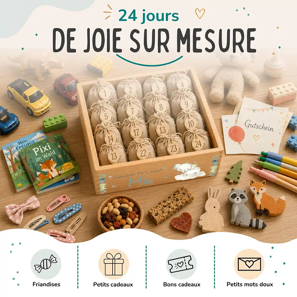 Calendrier de l'avent personnalisé, motif Petit éléphant — Idées à glisser dans les sachets | Kidsmood