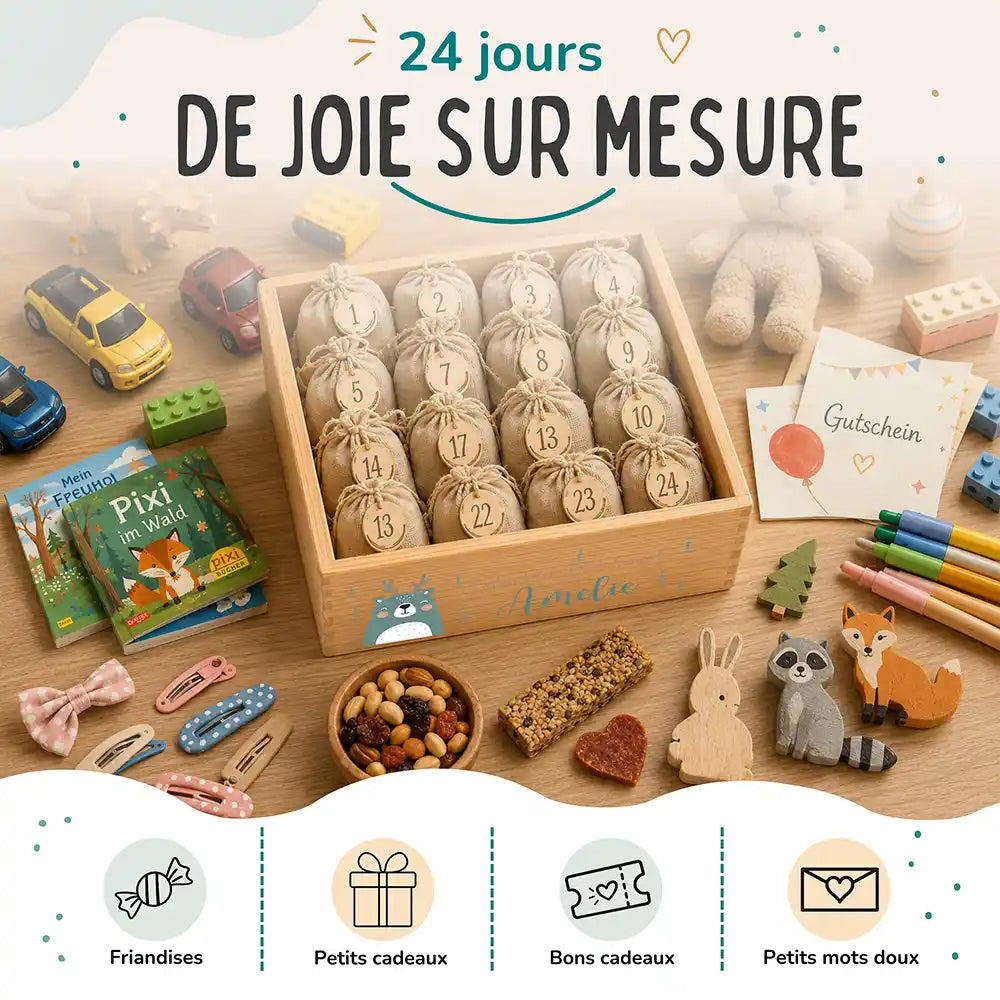 Calendrier de l'avent personnalisé, motif Renne vert — Idées à glisser dans les sachets | Kidsmood