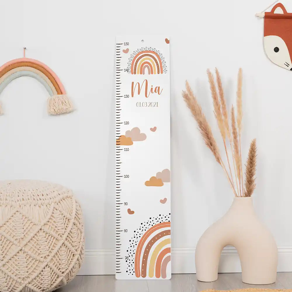 Toise enfant personnalisée Arc-en-ciel terracotta – ambiance douce dans la chambre d'enfant