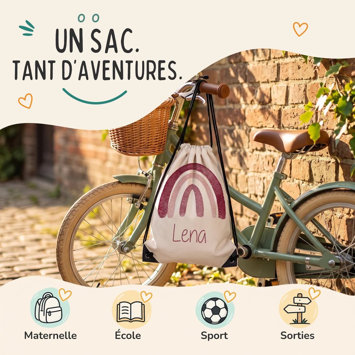 Sac de sport enfant pour la maternelle, l'école, le sport et les sorties, motif arc-en-ciel — Kidsmood