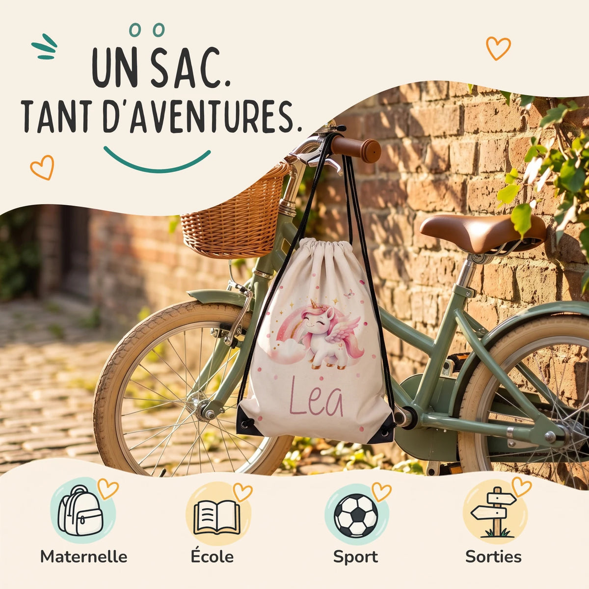 Sac de sport enfant pour la maternelle, l'école, le sport et les sorties, motif licorne ailée — Kidsmood