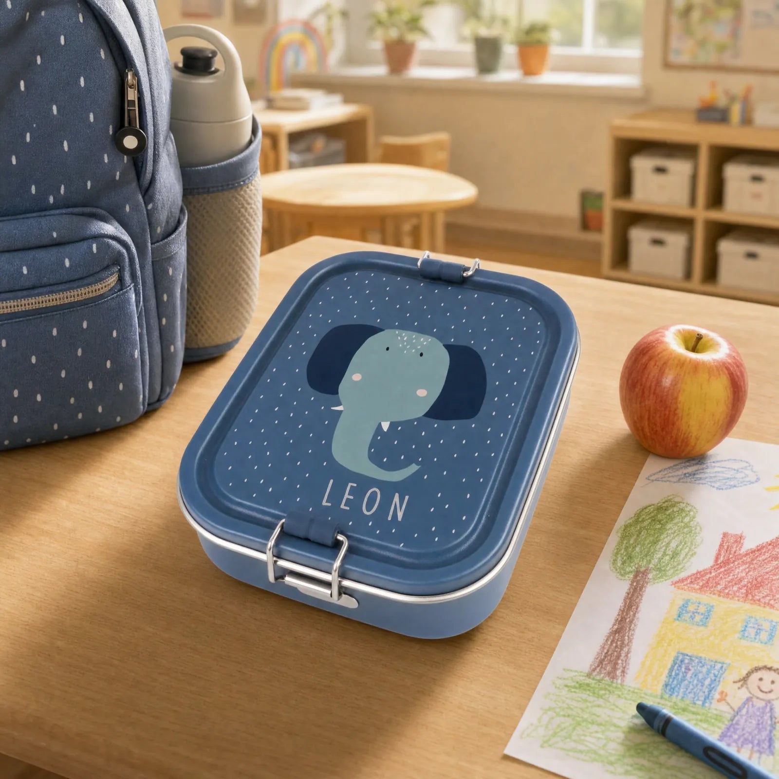 Boîte à goûter inox Éléphant personnalisée, prénom gravé — Kidsmood