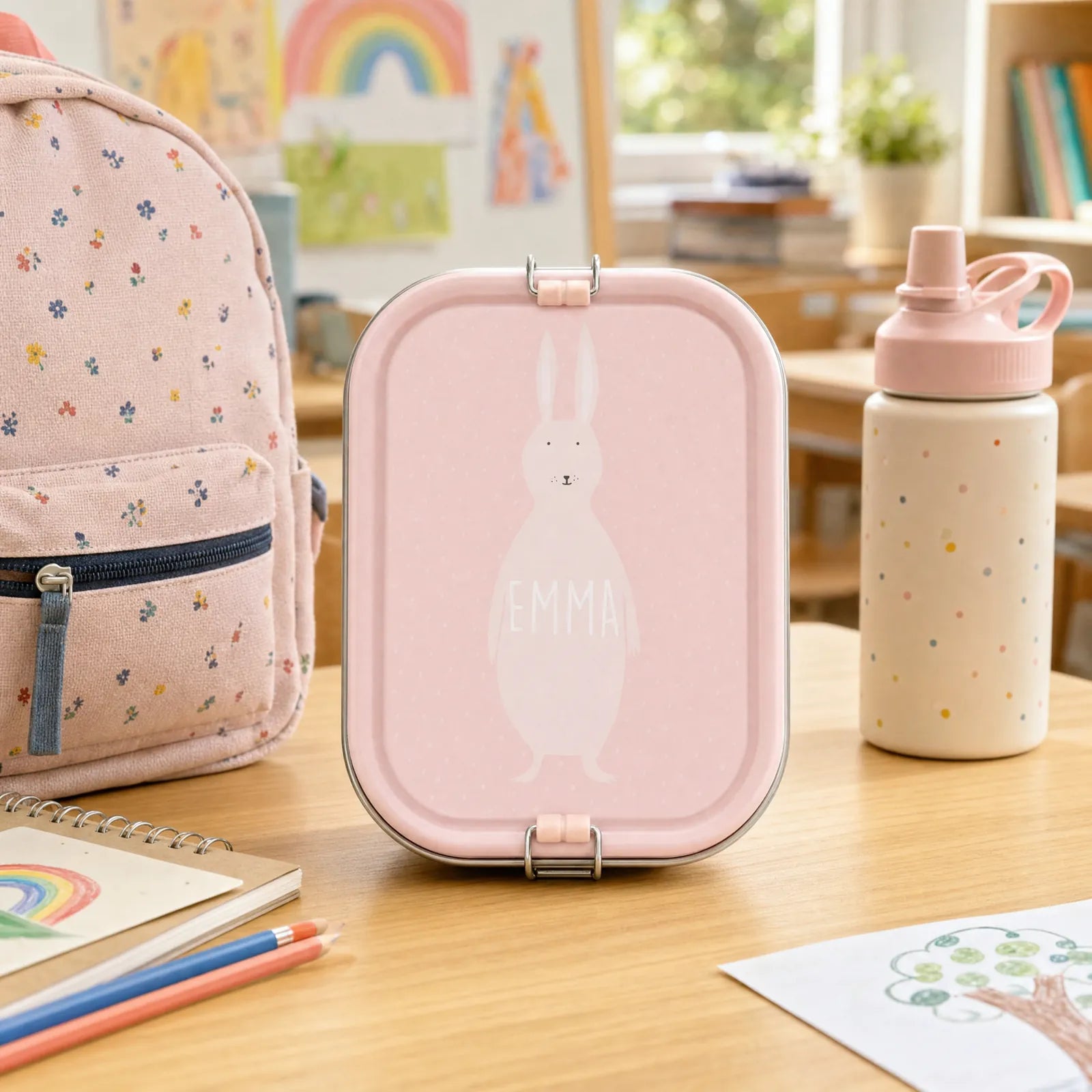 Boîte à goûter inox Lapin personnalisée, prénom gravé — Kidsmood