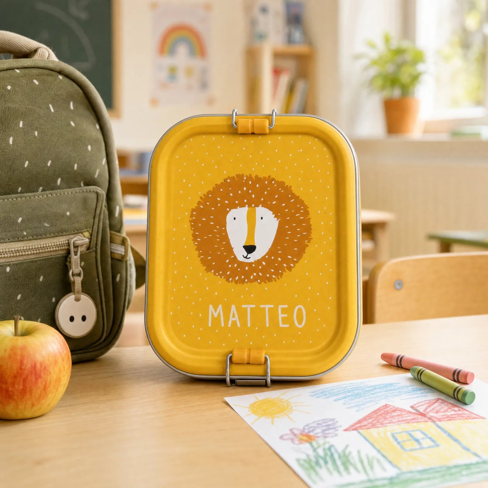 Boîte à goûter inox Lion personnalisée, prénom gravé — Kidsmood