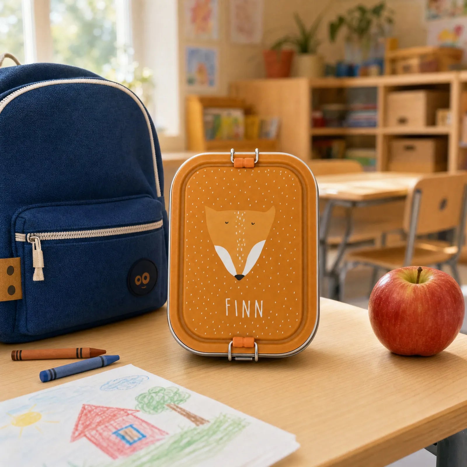 Boîte à goûter inox Renard personnalisée, prénom gravé — Kidsmood