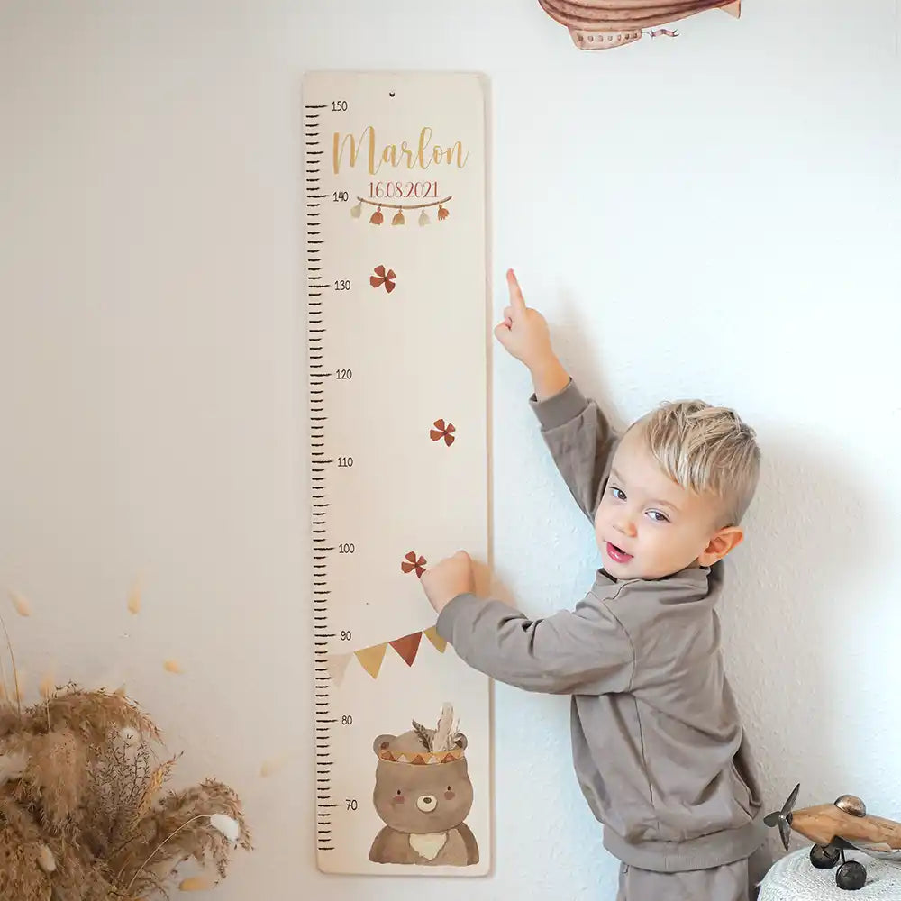 Toise enfant personnalisée Ours boho – décoration murale dans la chambre d'enfant