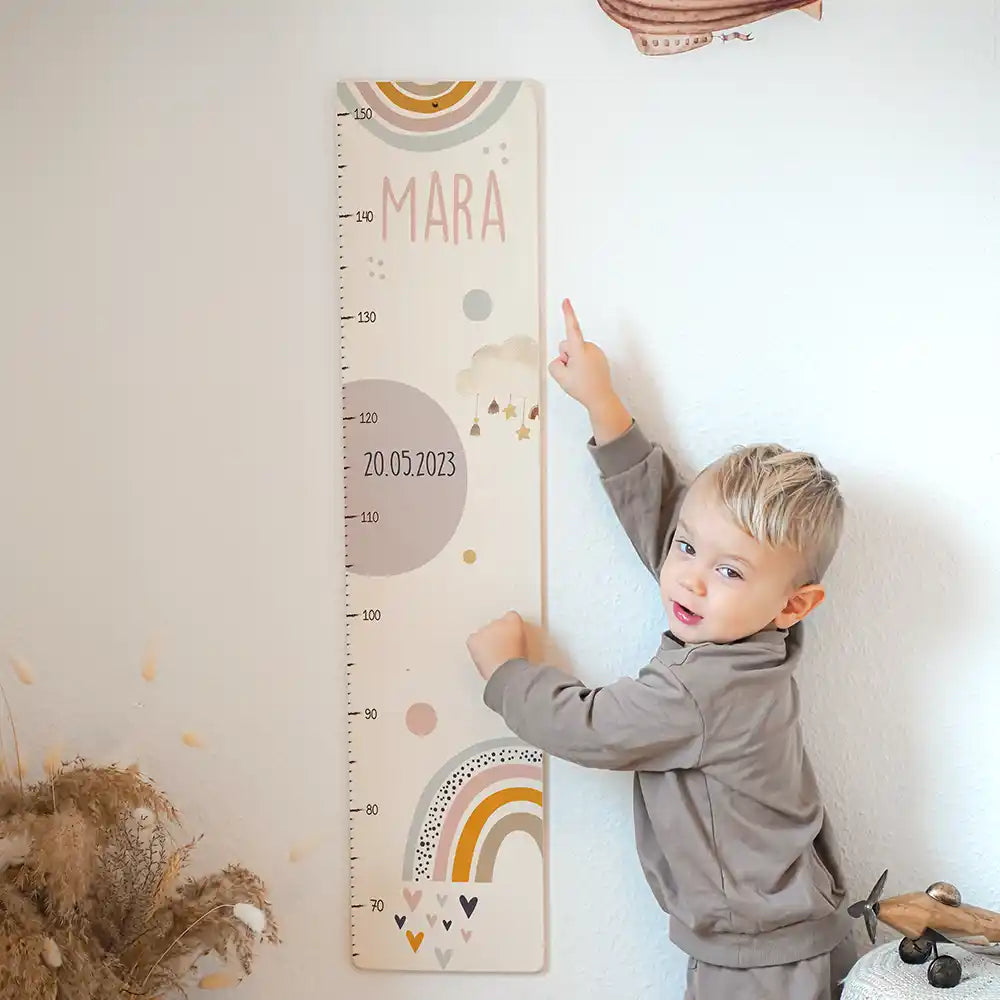 Toise enfant personnalisée Arc-en-ciel pastel – décoration murale dans la chambre d'enfant