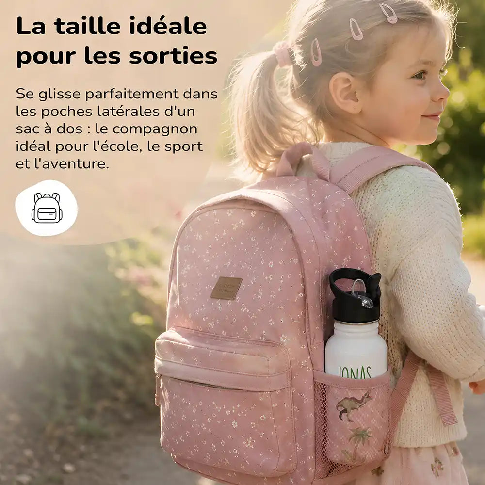 Cadeau personnalisé enfant : gourde motif Dinosaures de la jungle avec prénom — Kidsmood