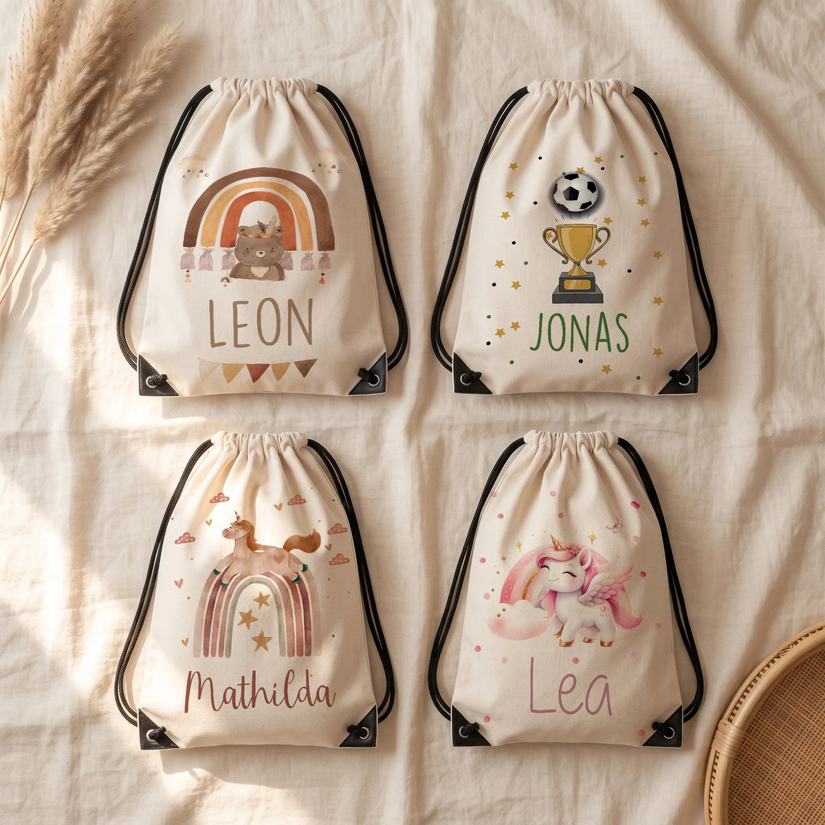 Quatre motifs de sac de sport enfant personnalisé au choix — Kidsmood