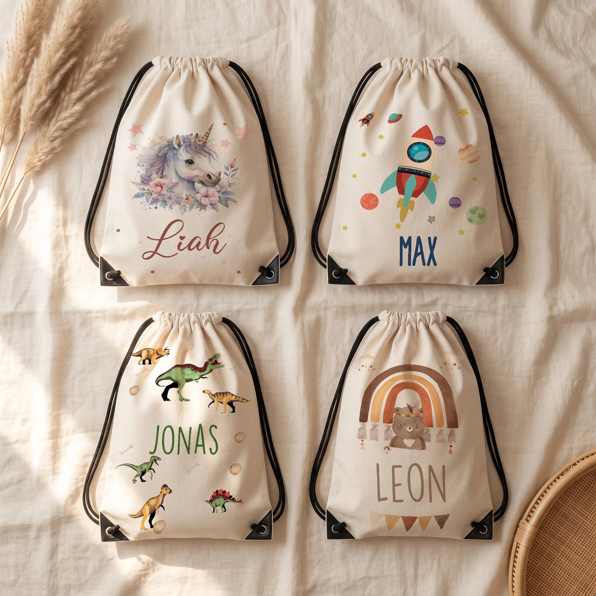 Quatre motifs de sac de sport enfant personnalisé au choix — Kidsmood