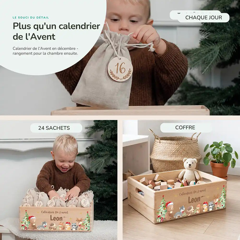 Calendrier de l'avent personnalisé, motif Forêt de Noël — Rangement pour la chambre | Kidsmood