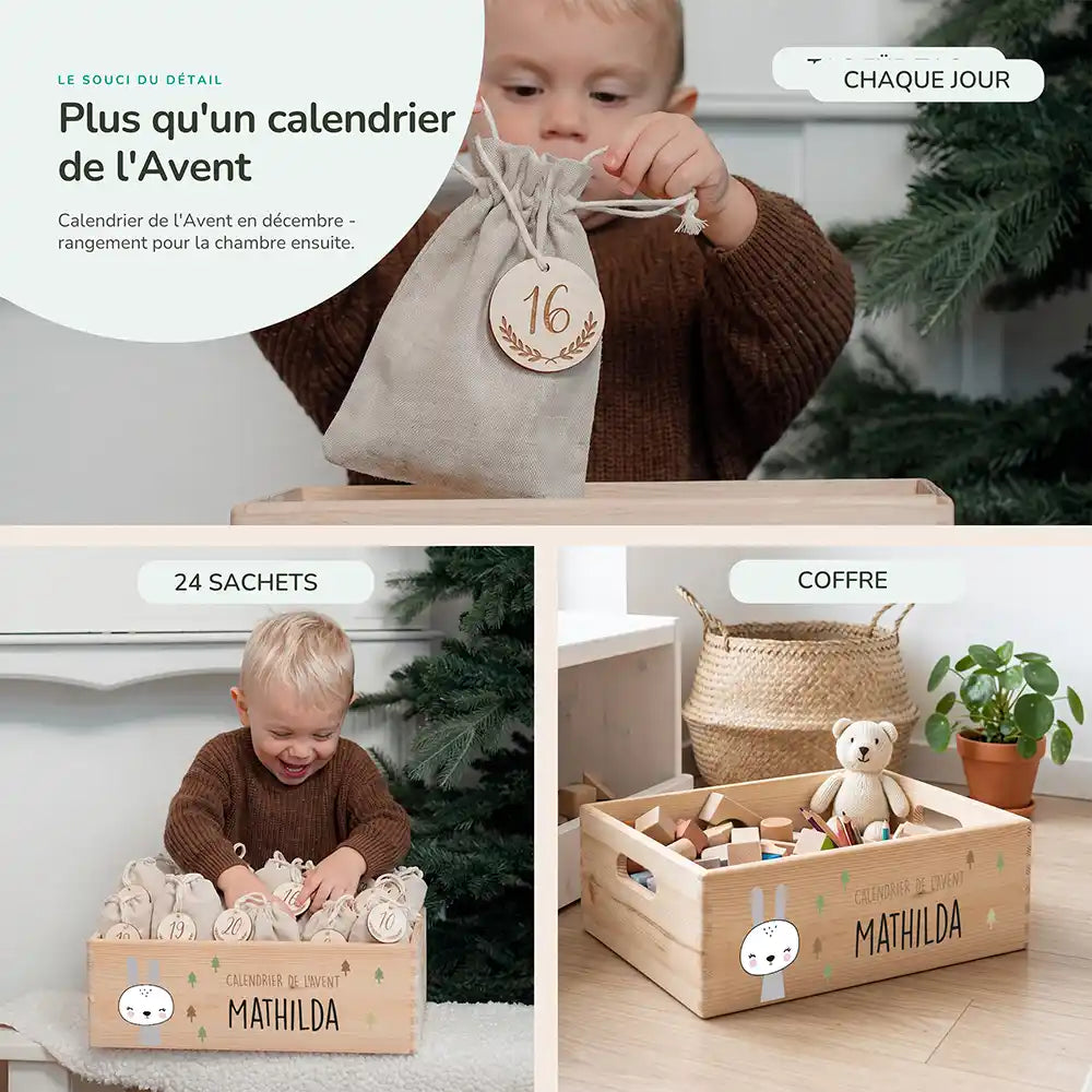 Calendrier de l'avent personnalisé, motif Lapin blanc — Rangement pour la chambre | Kidsmood