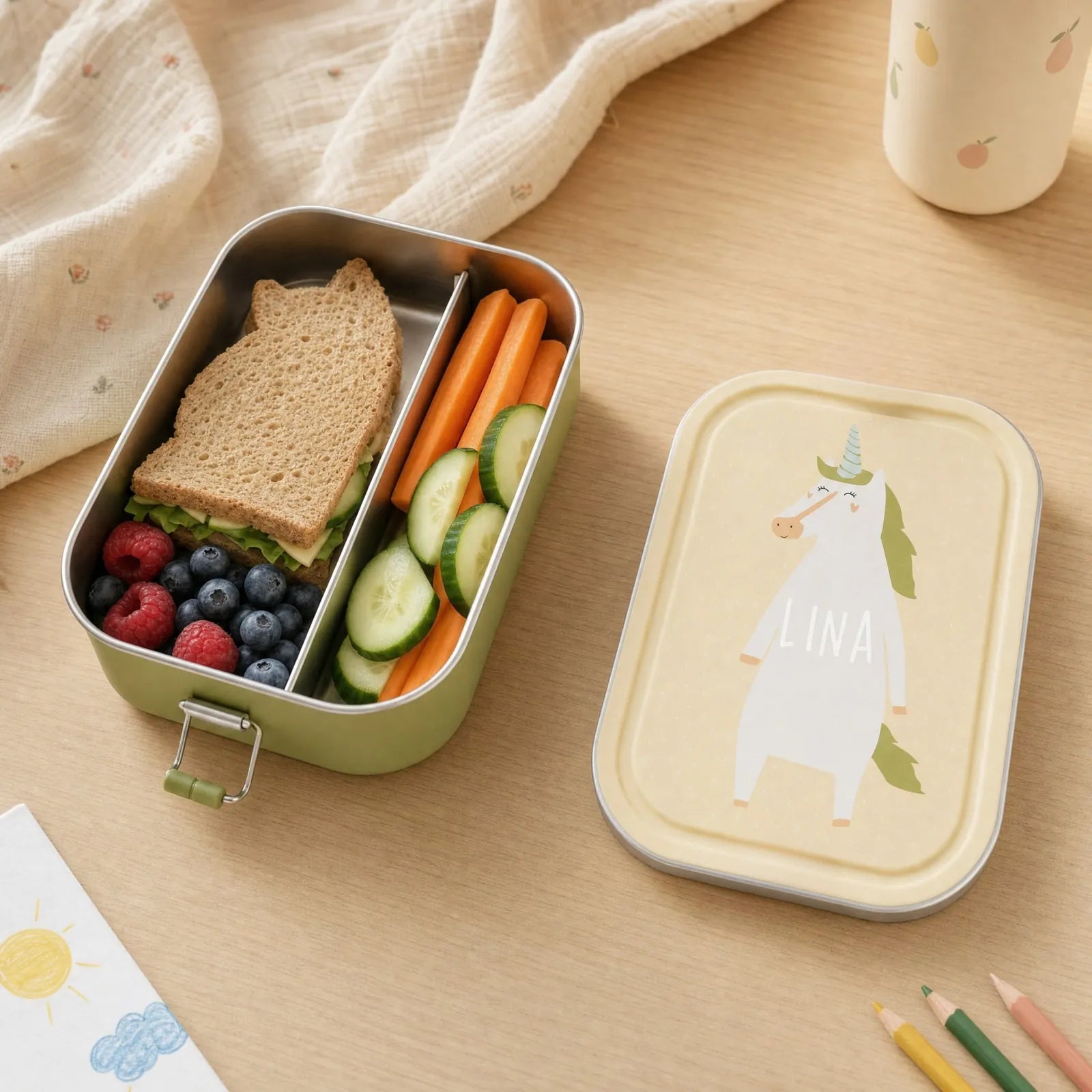 Lunch box inox enfant Licorne personnalisée — Kidsmood
