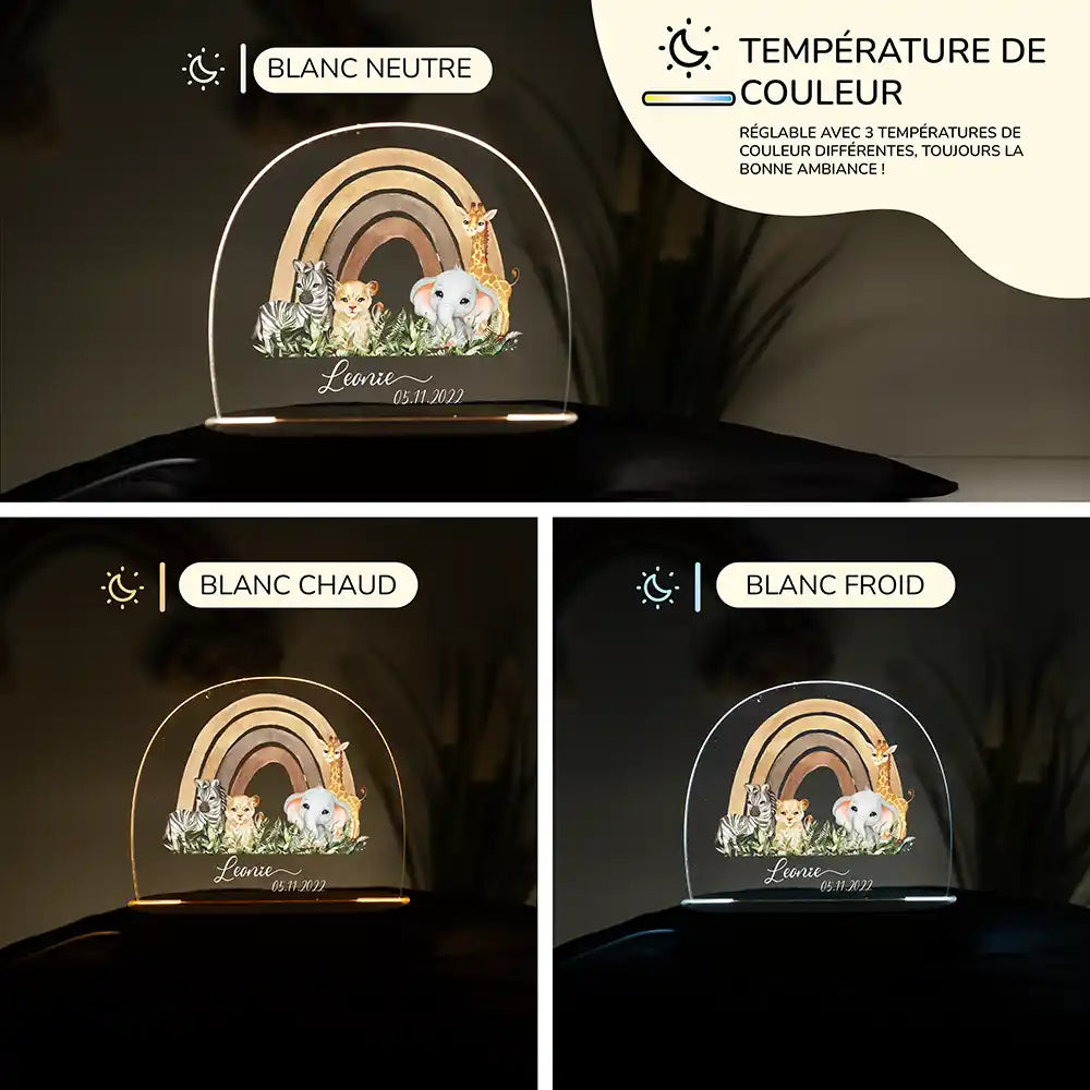 Veilleuse enfant personnalisée Animaux de la savane – raccordement par câble USB fourni