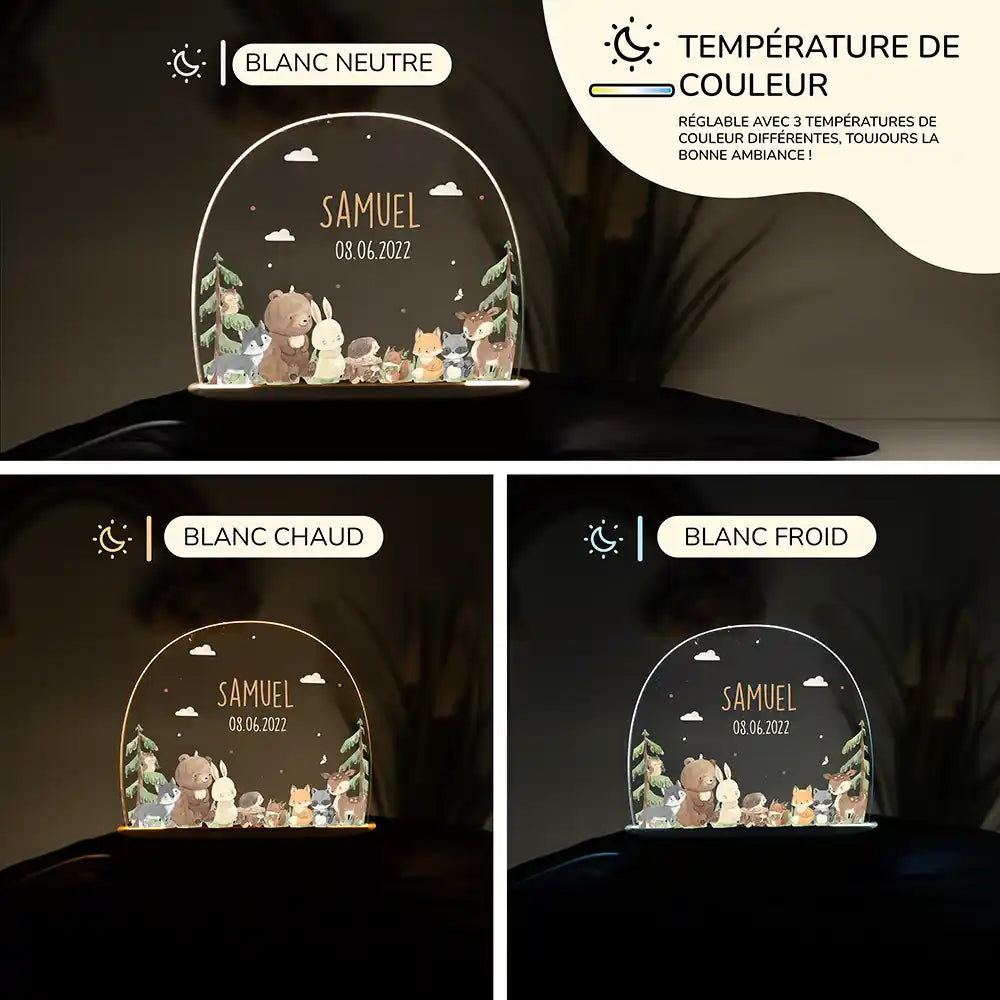 Veilleuse enfant personnalisée Amis de la forêt – raccordement par câble USB fourni
