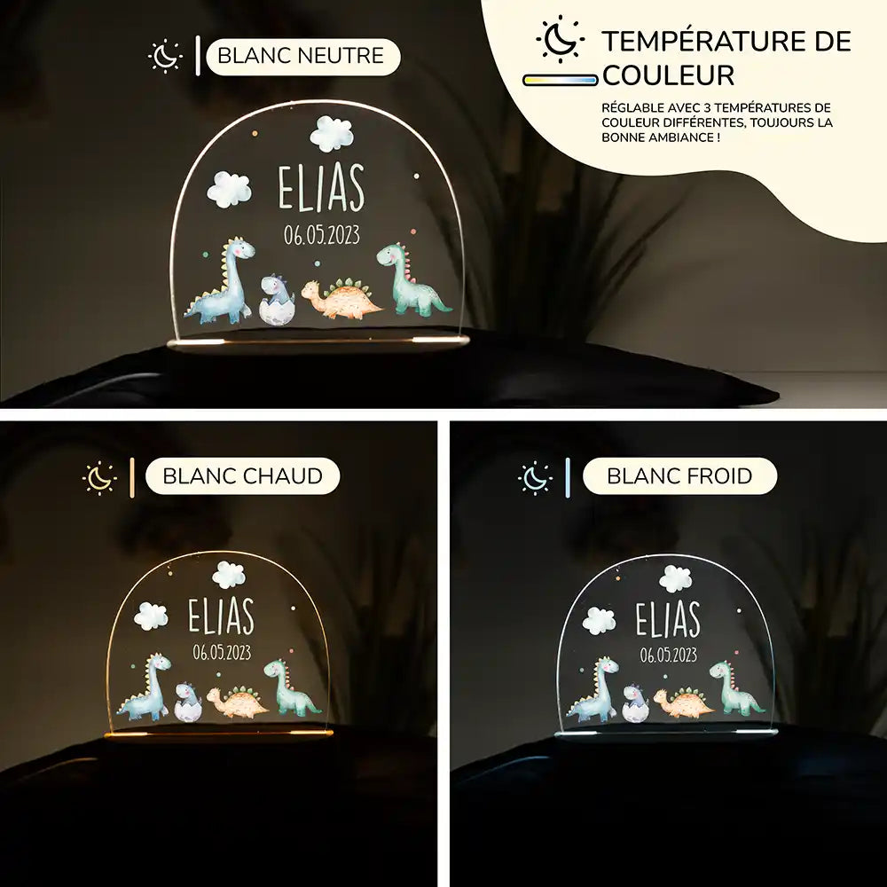 Veilleuse enfant personnalisée Bébés dinos – raccordement par câble USB fourni