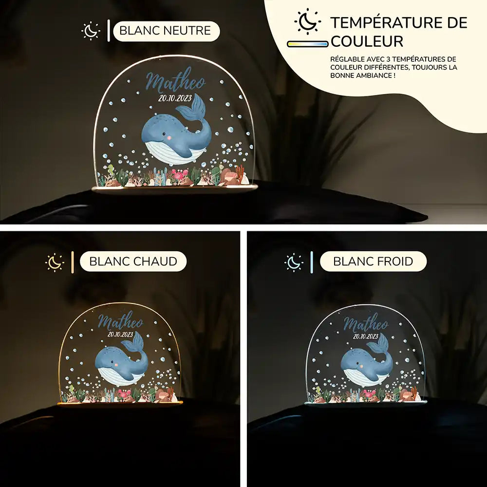 Veilleuse enfant personnalisée Baleine – raccordement par câble USB fourni