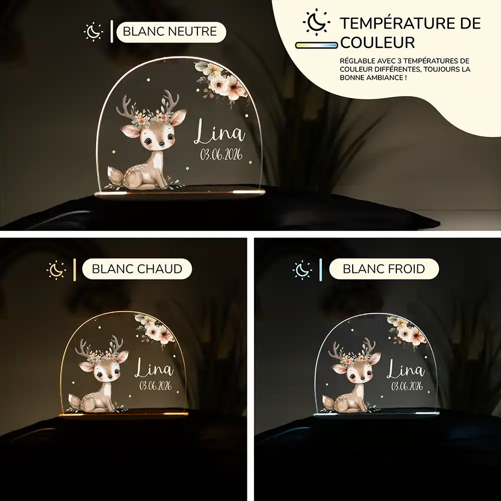 Veilleuse enfant personnalisée Bébé faon – raccordement par câble USB fourni
