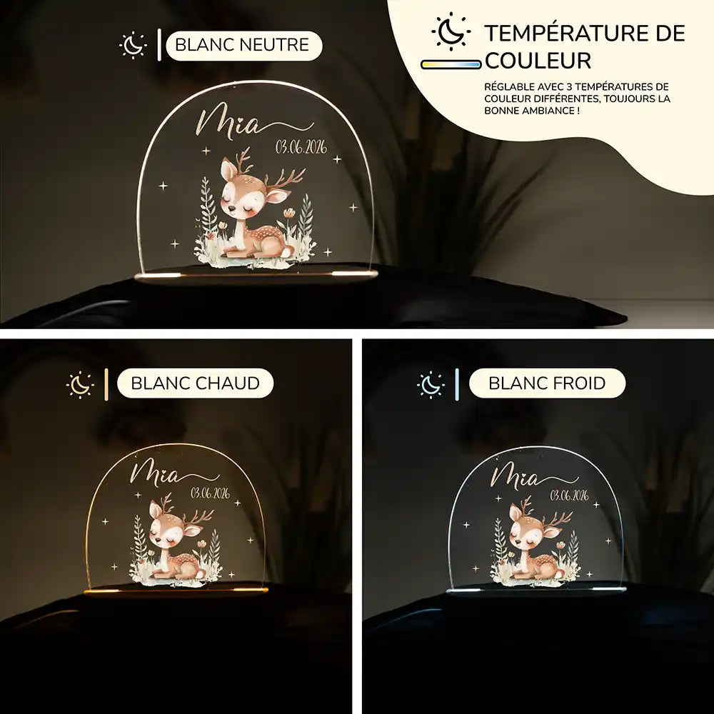 Veilleuse enfant personnalisée Faon endormi – raccordement par câble USB fourni