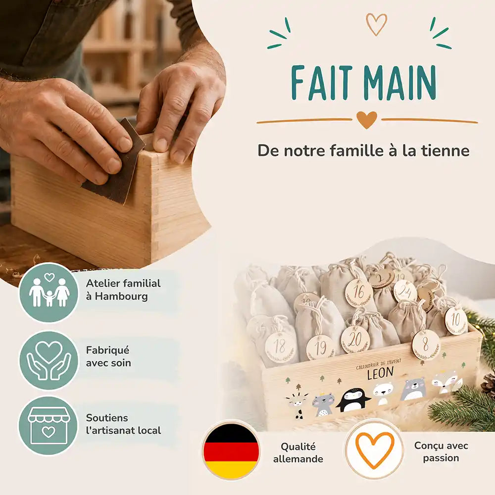 Calendrier de l'avent personnalisé, motif Amis du monde — Fabrication à la main | Kidsmood