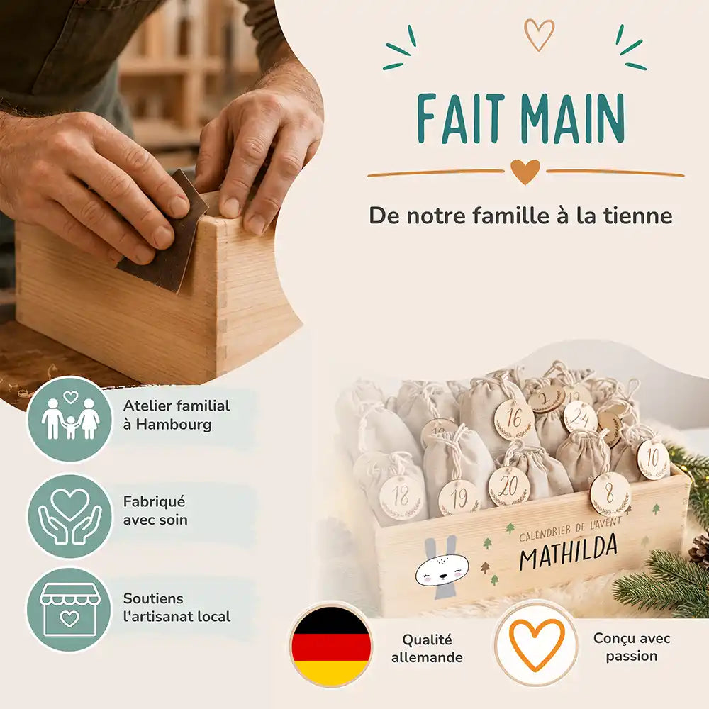 Calendrier de l'avent personnalisé, motif Lapin blanc — Fabrication à la main | Kidsmood