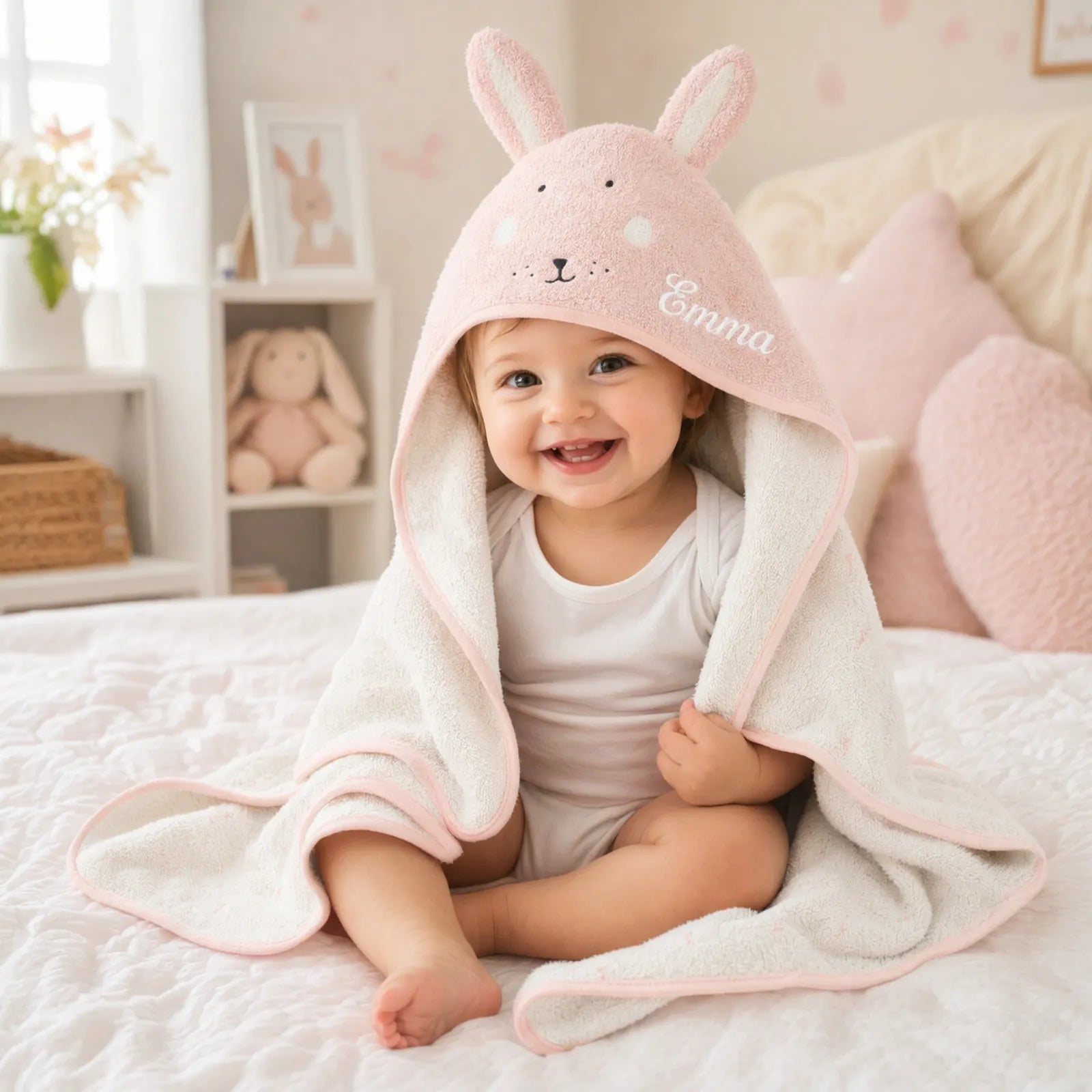 Cape de bain bébé Trixie Lapin personnalisée, prénom brodé — Kidsmood