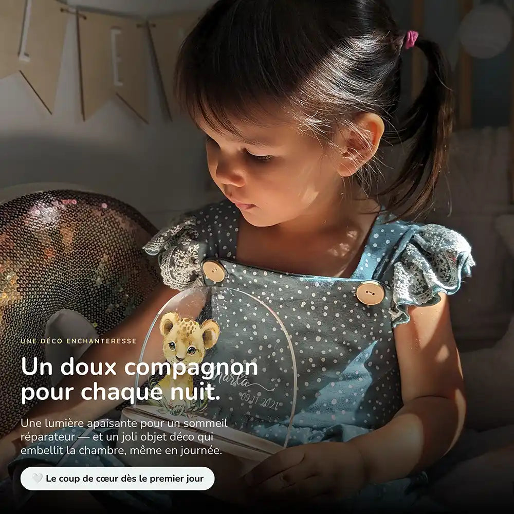 Veilleuse enfant personnalisée Petit lion – intensité réglable en continu d'une simple pression