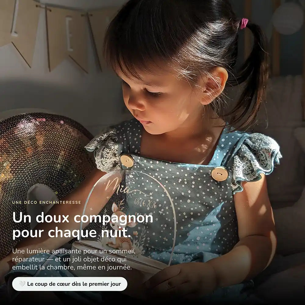 Veilleuse enfant personnalisée Faon endormi – intensité réglable en continu d'une simple pression