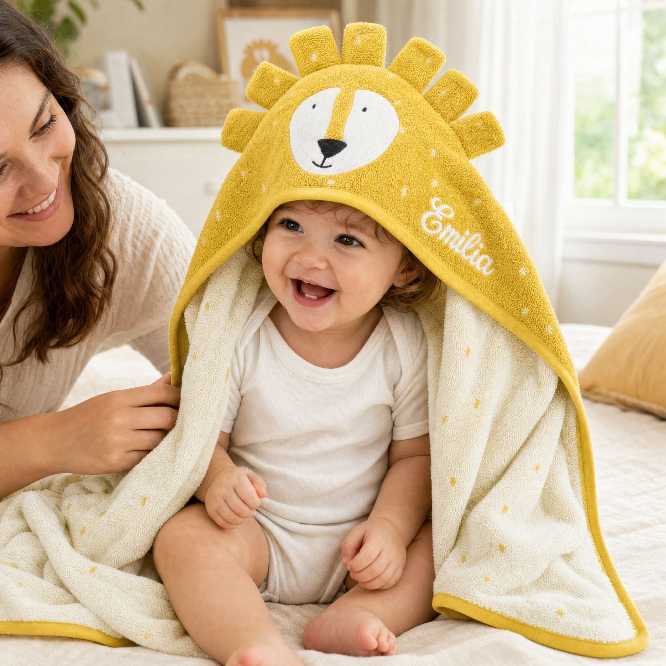 Cape de bain bébé personnalisée Trixie - Lion