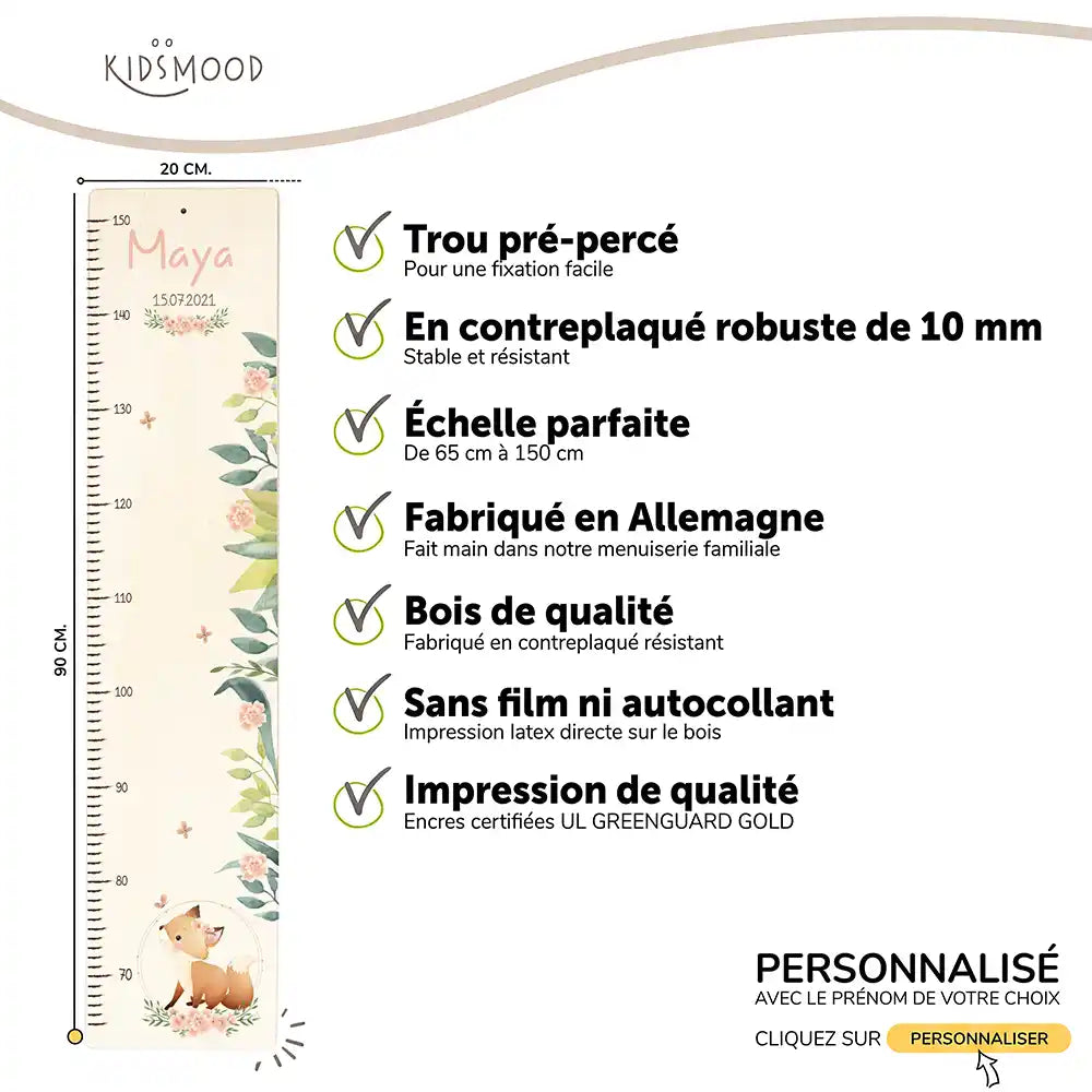 Toise enfant personnalisée – Bébé renard