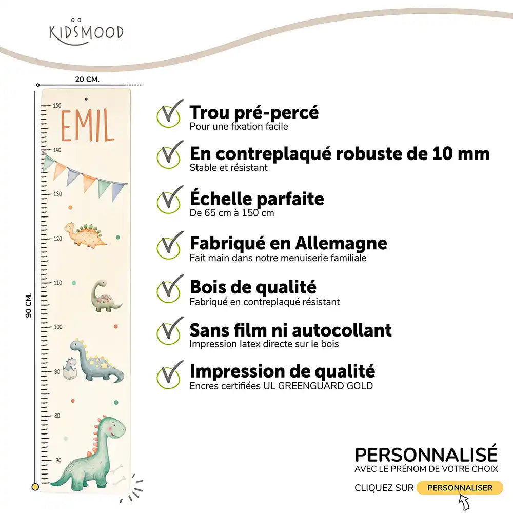 Toise enfant personnalisée – Dinosaures
