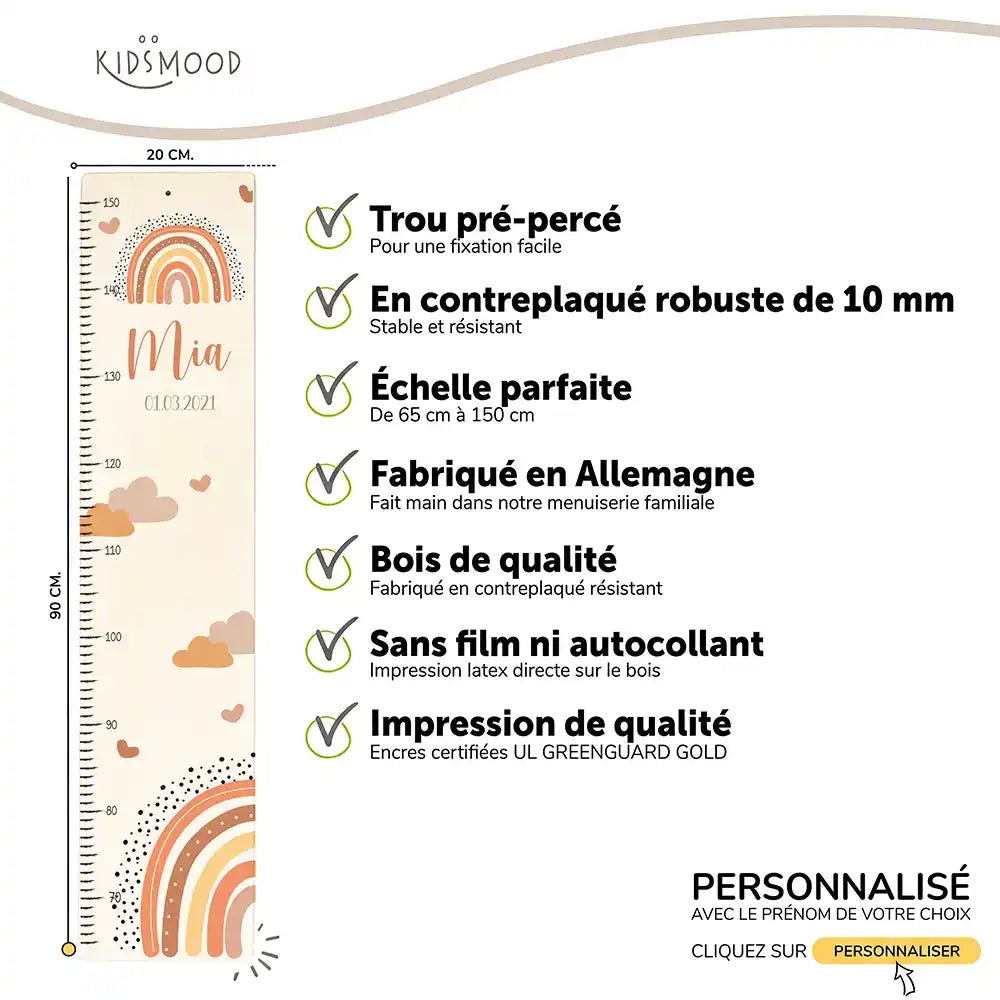 Toise enfant personnalisée – Arc-en-ciel terracotta