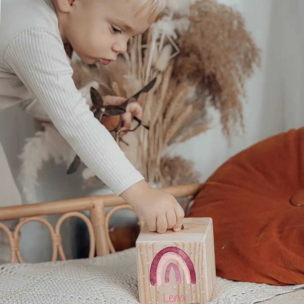 Tirelire personnalisée pour aider l'enfant à économiser, motif arc-en-ciel — Kidsmood