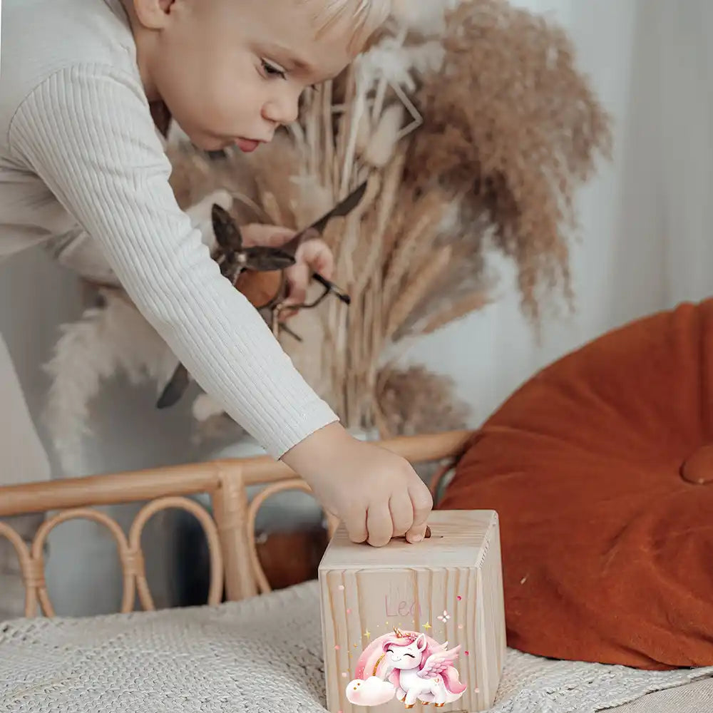 Tirelire personnalisée pour aider l'enfant à économiser, motif licorne — Kidsmood