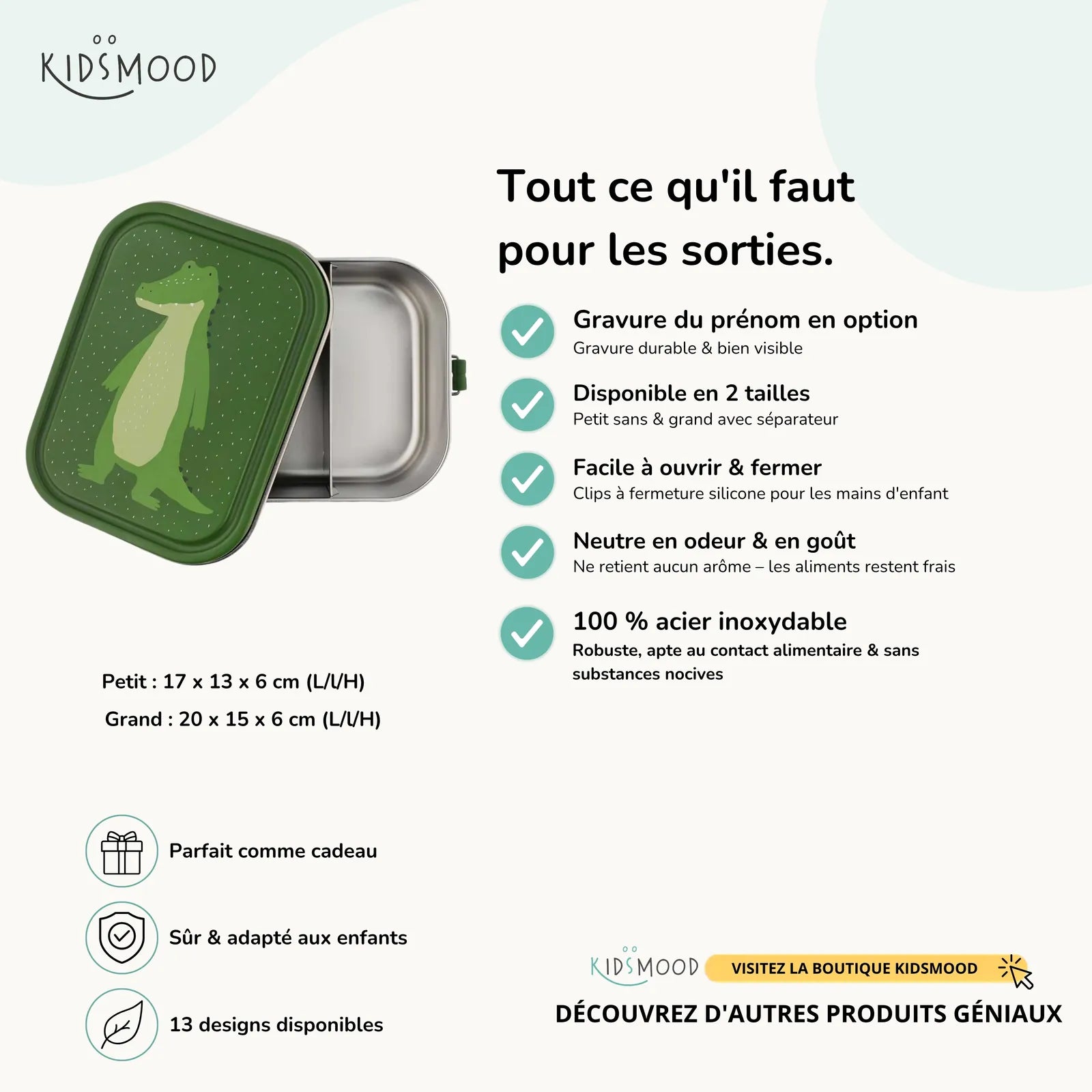 Boîte à goûter inox enfant Trixie Crocodile, prénom en option — Kidsmood