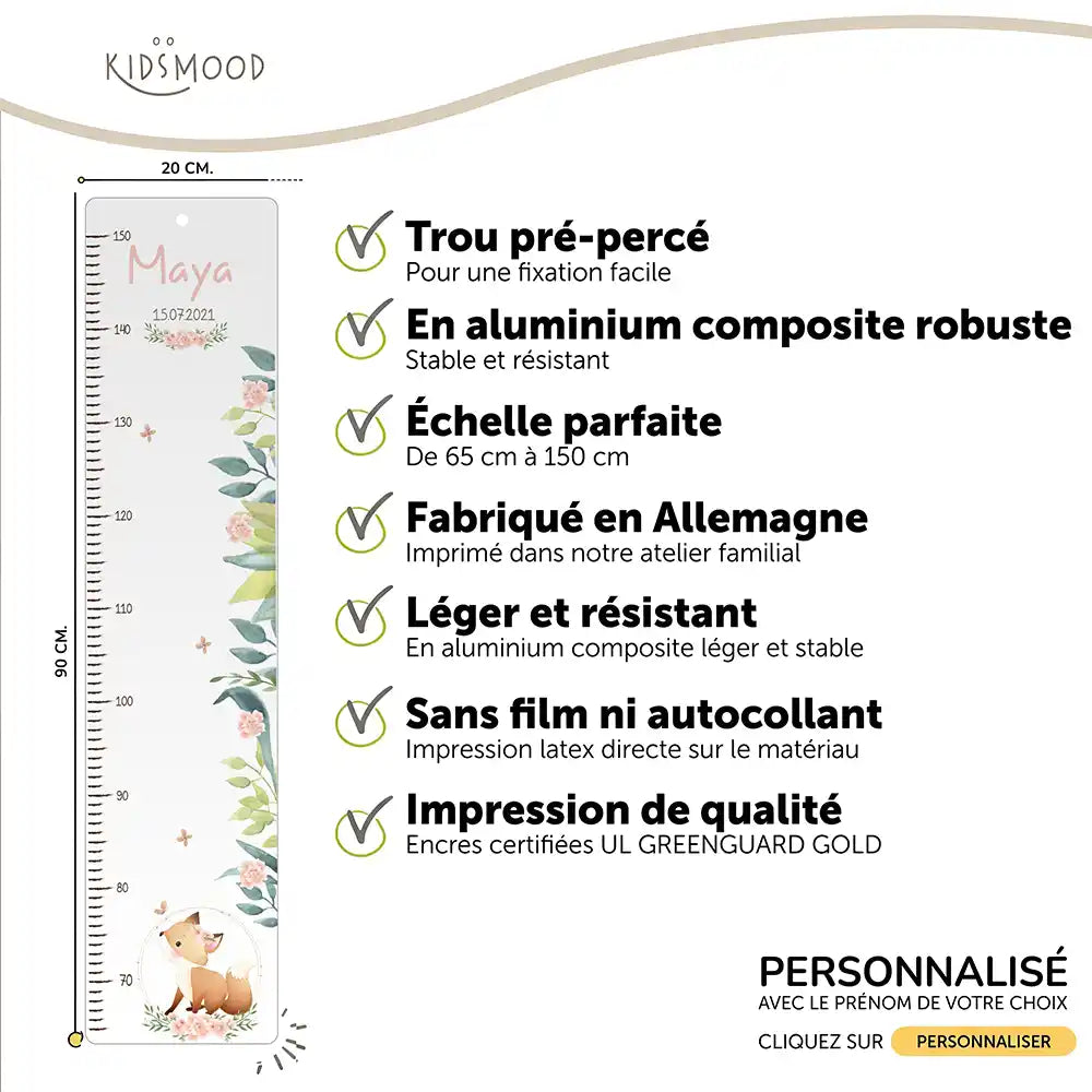 Toise enfant personnalisée – Bébé renard