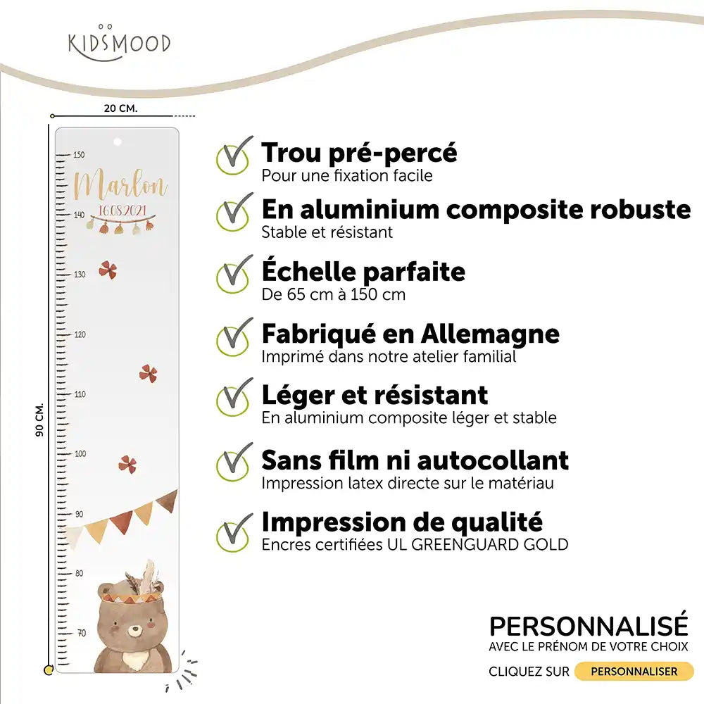 Toise enfant personnalisée – Ours boho