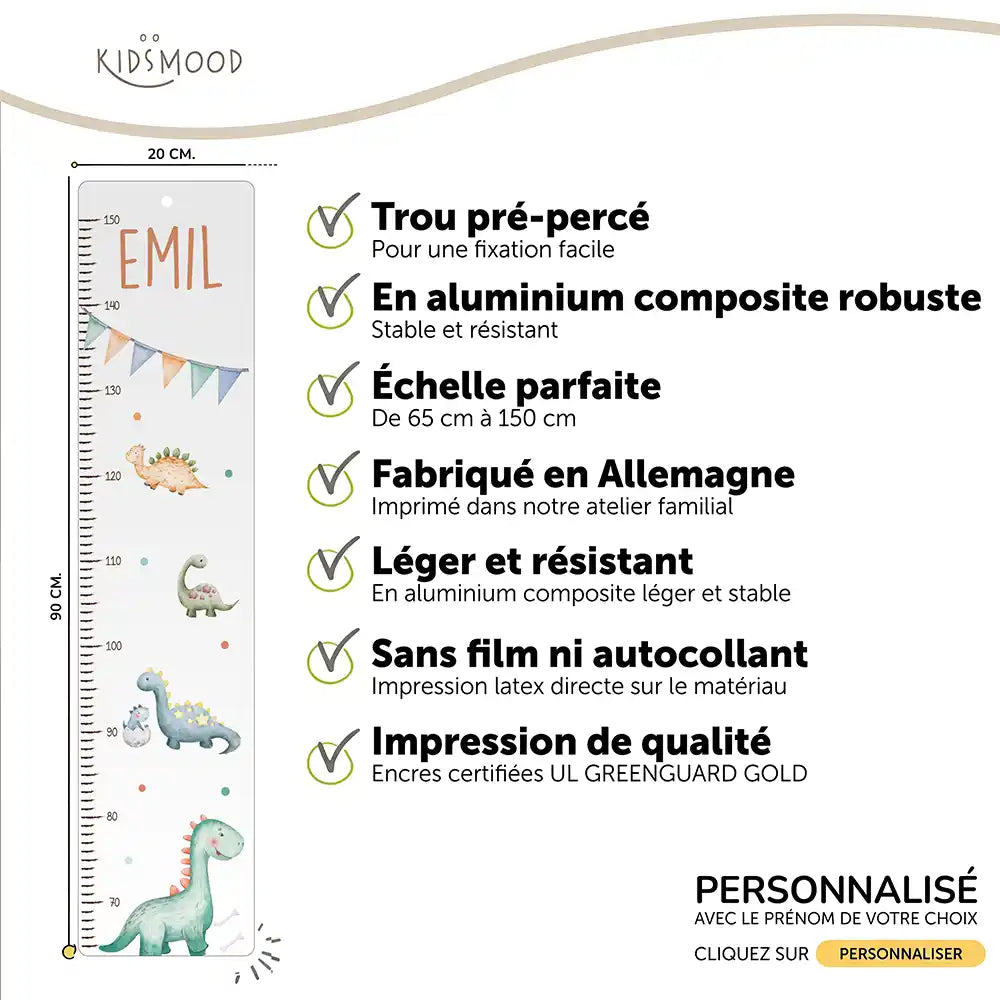 Toise enfant personnalisée – Dinosaures
