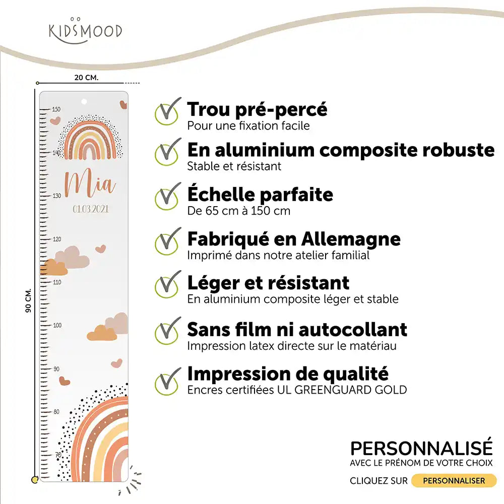 Toise enfant personnalisée – Arc-en-ciel terracotta