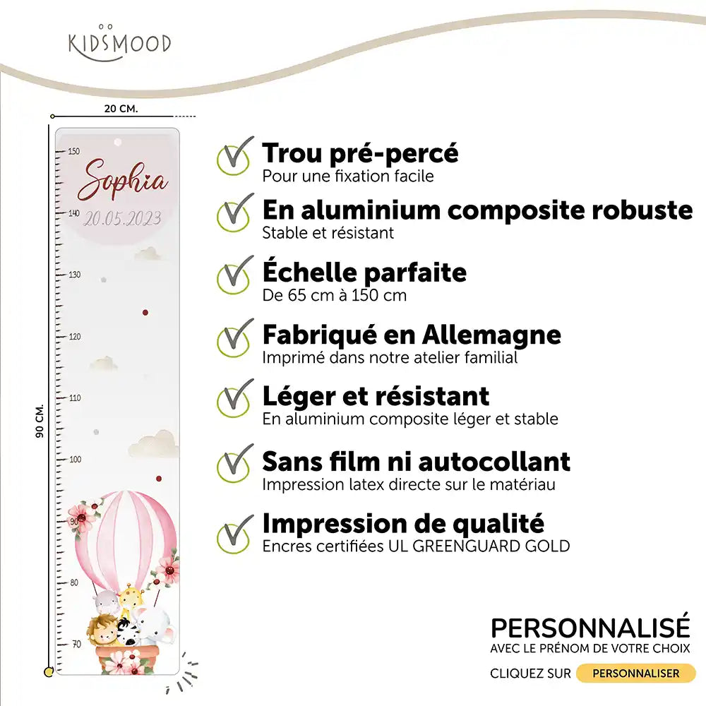 Toise enfant personnalisée – Montgolfière
