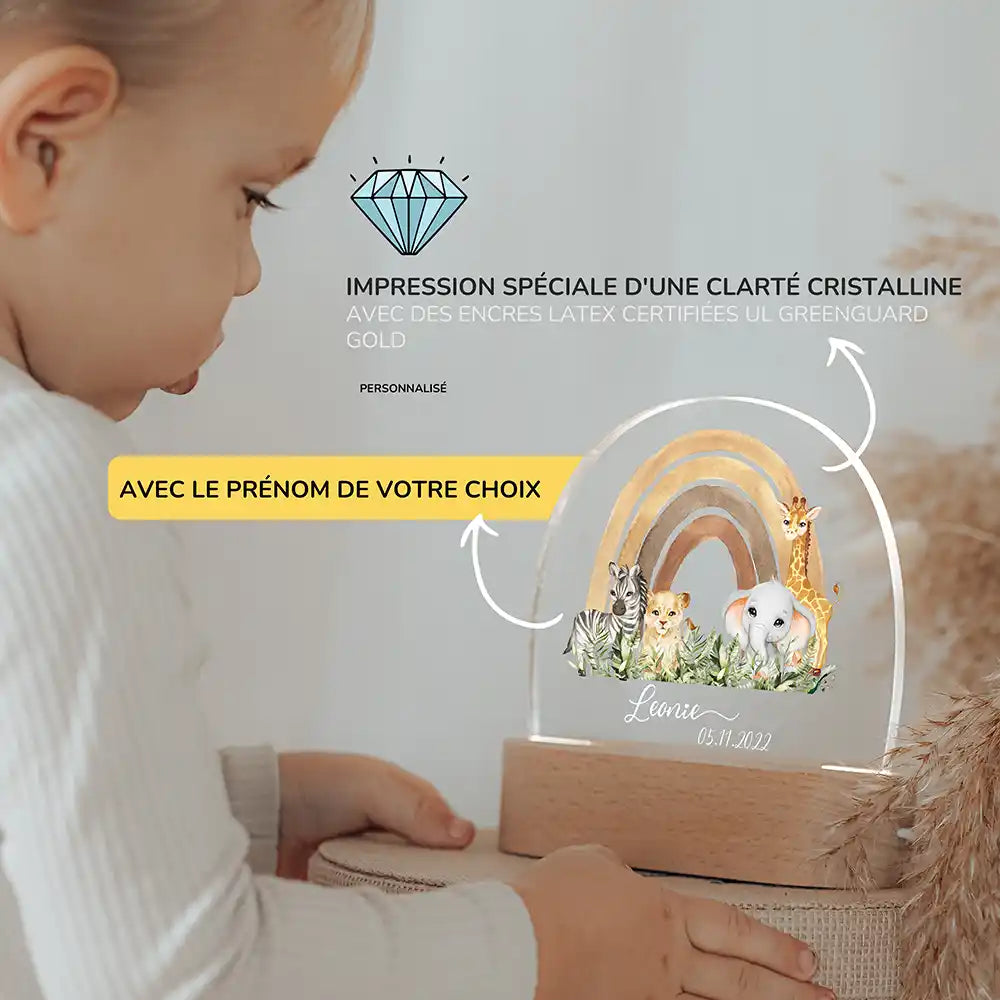 Veilleuse enfant personnalisée Animaux de la savane – présentation du produit par l'atelier familial Kidsmood