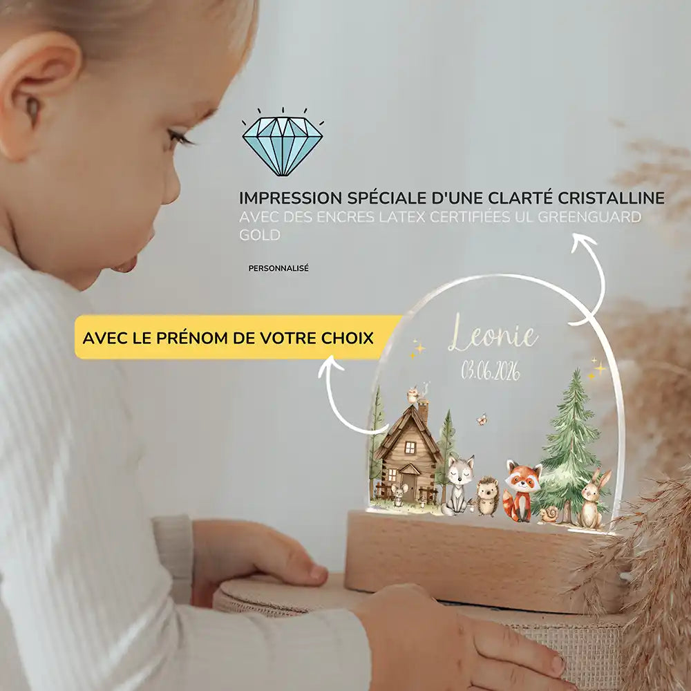 Veilleuse enfant personnalisée Petits amis de la forêt – présentation du produit par l'atelier familial Kidsmood