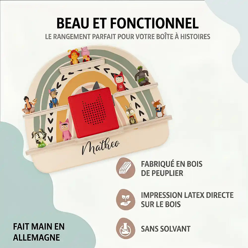 Étagère Toniebox personnalisée Arc-en-ciel 1 – bois de peuplier, impression latex sans solvant