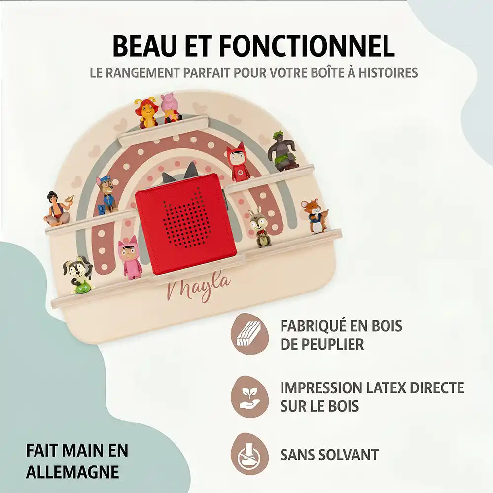 Étagère Toniebox personnalisée Arc-en-ciel 6 – bois de peuplier, impression latex sans solvant